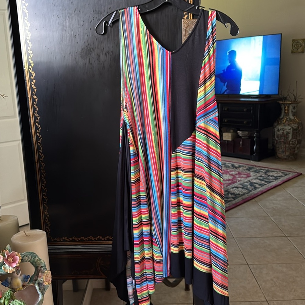 LYNN RITCHIE Silver SMALL  Multicolor Striped Tank Top OR DRESS could be medium